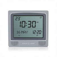 Réveil Azan électronique Al Fajr CW-15 avec écran numérique et fonctions de prière, affichage clair et design moderne.