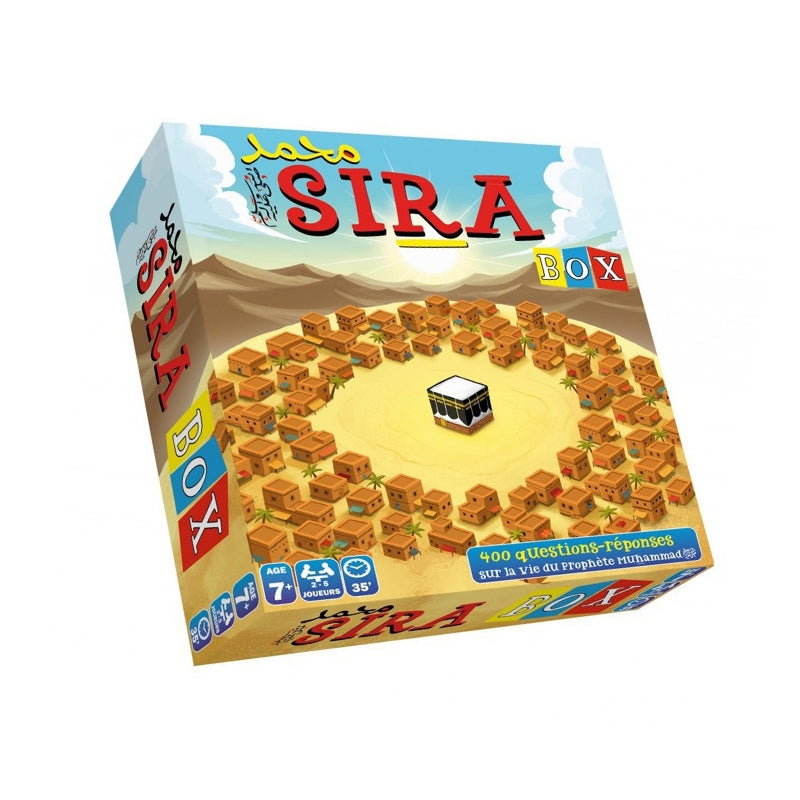 Jeu de société Sira Box d'Osratouna avec 400 questions sur la vie du Prophète ﷺ, destiné aux enfants, boîte colorée et ludique.
