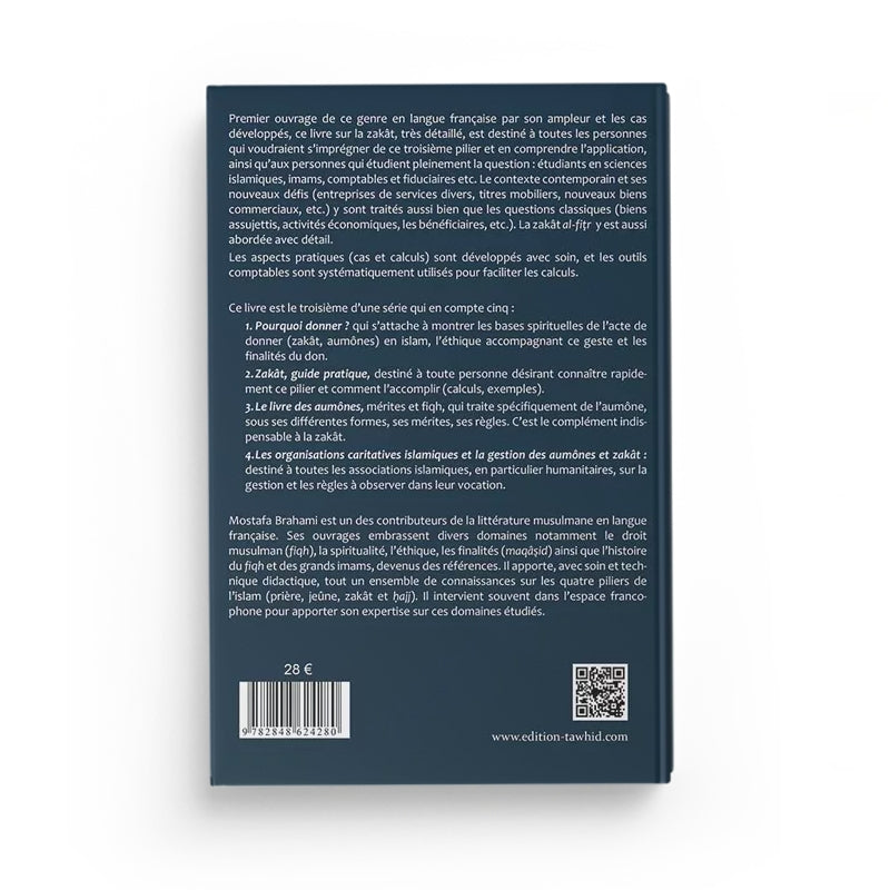 Livre "Le Livre de la Zakât" de Mostafa Brahami, édition Tawhid, couverture avec titre et textes en arabe.