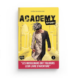 Livre pour enfants Academy Story – Tome 3, roman d’aventure jeunesse islamique, publié par Atfal Story, avec une couverture colorée.