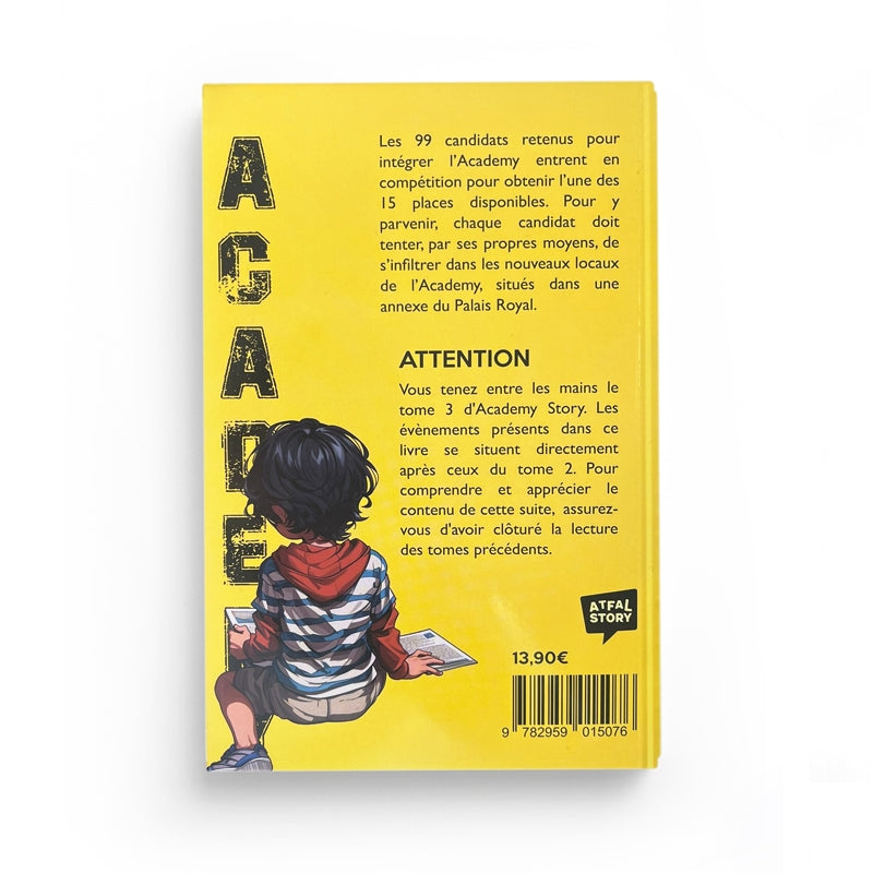 Livre enfant Academy Story Tome 3, roman d’aventure jeunesse islamique, publié par Atfal Story, couverture illustrée colorée.