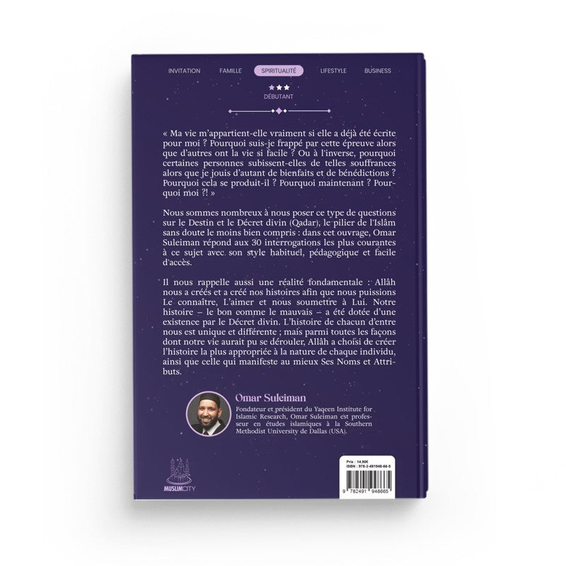 Livre "Pourquoi Moi ? 30 Pistes Pour Comprendre Notre Destin" d'Omar Suleiman, couverture avec titre et auteur en français.