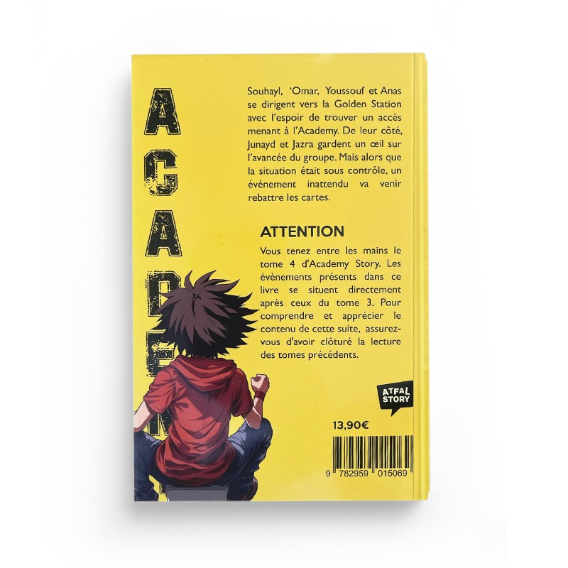 Livre enfant Academy Story – Tome 4 par Naïm Hammami, publié par Atfal Story, illustré avec une couverture colorée.