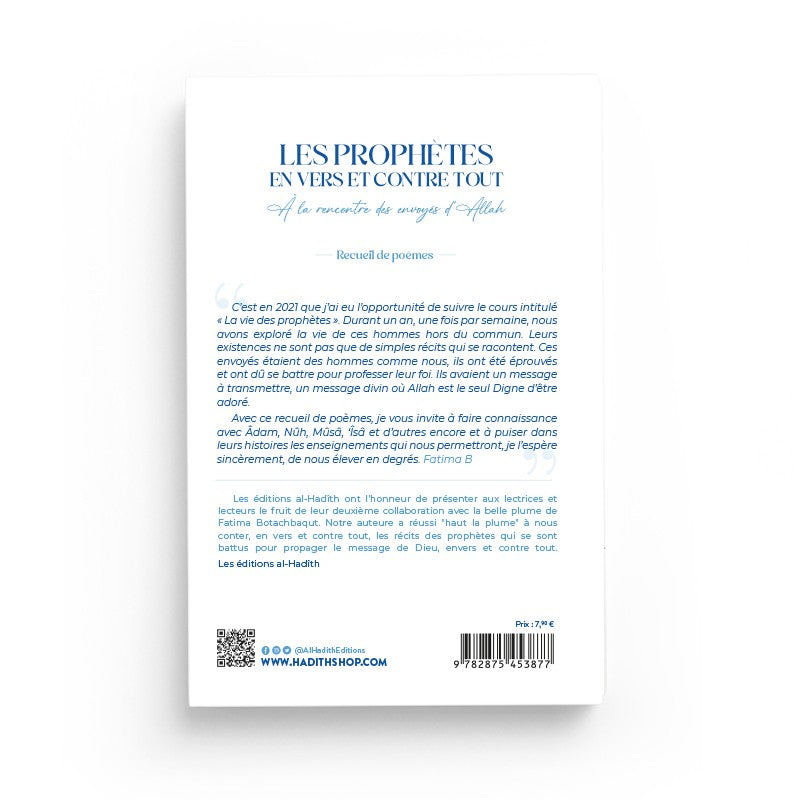 Livre "Les Prophètes En Vers Et Contre Tout" de Fatima Botachbaqut, publié par Éditions Al-Hadîth, couverture avec titre visible.