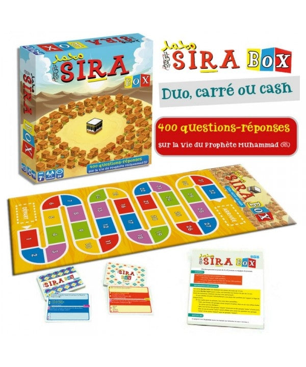 Jeu de société Sira Box Osratouna avec 400 questions sur la vie du Prophète ﷺ pour enfants, boîte colorée et éducative.