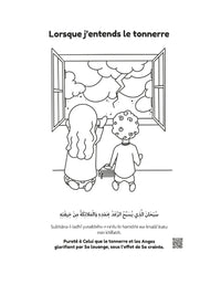 Livre pour enfants "Colorie et Apprends" de DeeniLearn avec 32 invocations du quotidien, illustré et interactif.