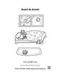 Livre pour enfants "Colorie et Apprends" de DeeniLearn avec 32 invocations quotidiennes illustrées pour enfants.