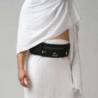Ceinture El-Mouhrim Hajj & Omra noire ou blanche, en tissu, avec boucle simple, portée traditionnellement.