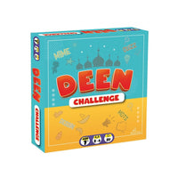 Jeu pour enfants Deen Challenge Osratouna avec 500 questions et défis sur l'islam, comprenant des cartes et accessoires colorés.