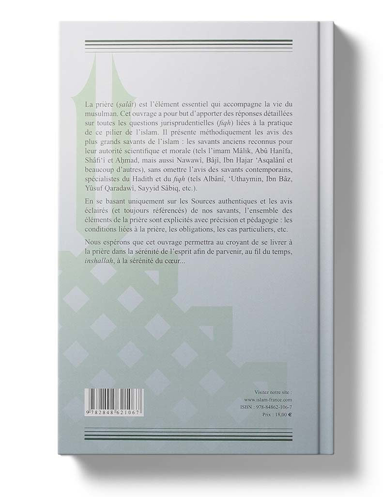 Livre de la Prière – Fiqh as-Salât, édition Tawhid, couverture avec titre en arabe et design traditionnel, pour l'étude du fiqh de la prière