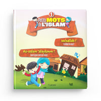 Livre pour enfants "Petits mots de l’islam 1" d'Edition Tawhid, page ouverte avec texte "As-salam aleykoum ! Inchallah !"