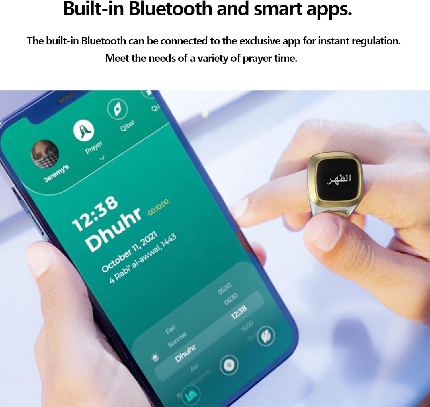 Anneau connecté Zikr Ring Iqibla avec 3 anneaux ajustables, appareil électronique de prière et méditation.