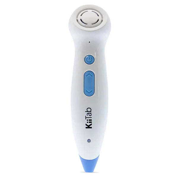 Stylo lecteur interactif Learning Roots Kiitab, jeu électronique pour enfants avec écran et boutons colorés.