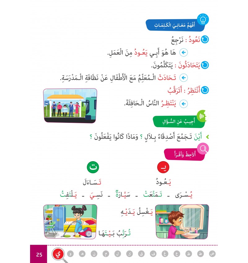 Page d'apprentissage de l'arabe facile Ataalamou avec Ottkinou, niveau 2, partie 1, série Al-‘Arabiyya Al-Muyassara, édition Granada