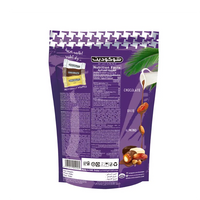 Dattes Chocodate en assortiment avec chocolat, présentation d'un mélange de dattes fourrées au chocolat dans un emballage coloré