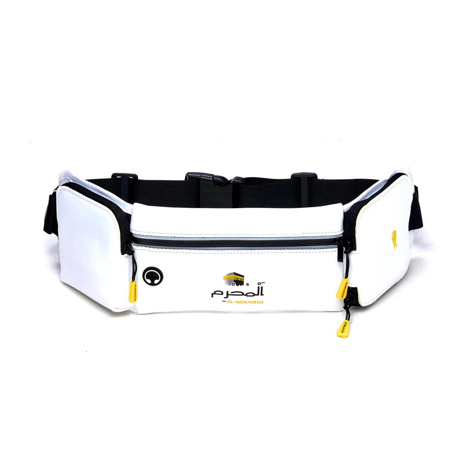 Ceinture El-Mouhrim Hajj & Omra noire ou blanche, ceinture simple en tissu, vue de face sur fond blanc.