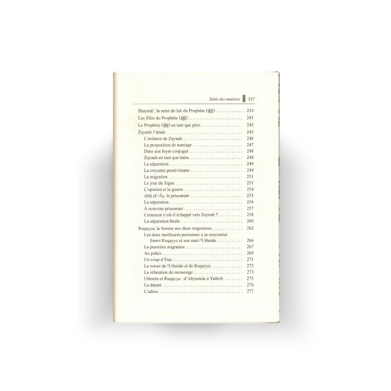 Table des matières du livre Ces Femmes Aux Côtés Du Messager présentant les femmes et proches du Prophète ﷺ