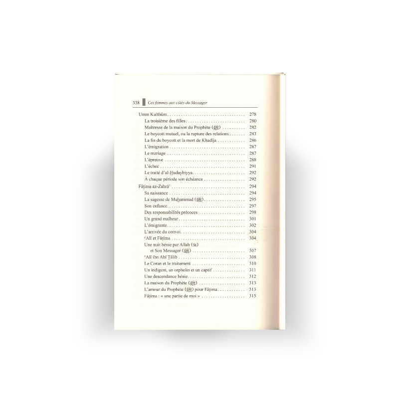 Table des matières du livre Ces Femmes Aux Côtés Du Messager avec les filles du Prophète ﷺ et des biographies de femmes musulmanes