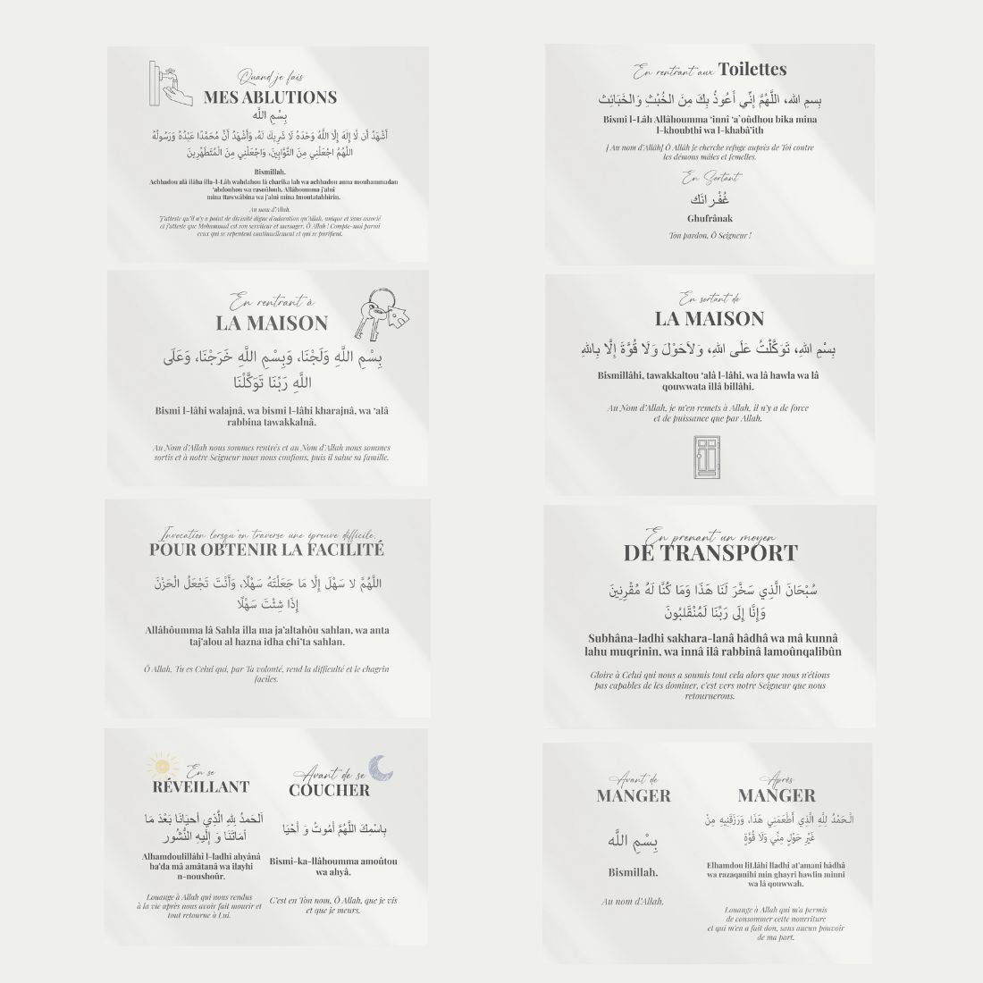 Autocollants transparents avec écriture arabe et français, en poster de Sana Edition, affichant des motifs calligraphiques.