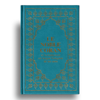 Coran AR/FR Sana Edition, format 15x22 cm, bleu turquoise, page ouverte montrant le texte arabe et français.