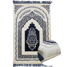 Tapis de prière Sana Edition en microfibre bleu avec mémoire de forme, confort orthopédique pour la prière.