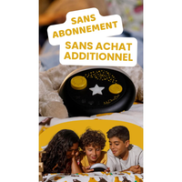 Boîte de jeu électronique MyDineBox Conteuse interactive islamique pour enfants avec écran et boutons colorés.