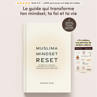Livre Muslima Mindset Reset de Muslima Glow, guide de transformation islamique pour femmes, avec couverture designée élégante.