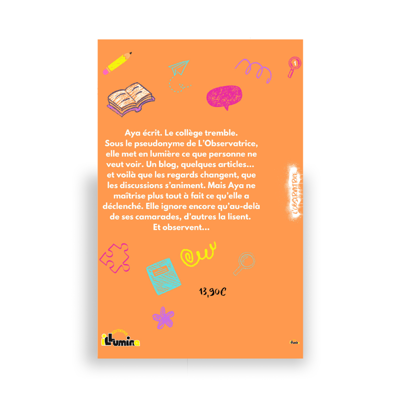 Couverture du livre L’Observatrice de Nour Siraj, roman jeunesse publié par Illumina, avec illustration abstraite.