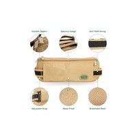 Ceinture beige Hajj Safe avec sacoche antivol intégrée, idéale pour voyager en toute sécurité et style.