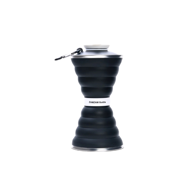 Bouteille Zamzam pliable El-Mouhrim de 500ml, accessoire pratique pour l’eau sacrée, avec design flexible et portable.