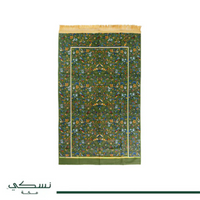 Tapis de prière Nusuki Al-Rawda vert et rouge, design élégant et confortable pour la pratique religieuse, vue de l'image.