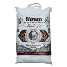 IHRAM avec boutons en coton de Sana Edition, tenue de sacralisation, tissu blanc léger et confortable pour le pèlerinage.
