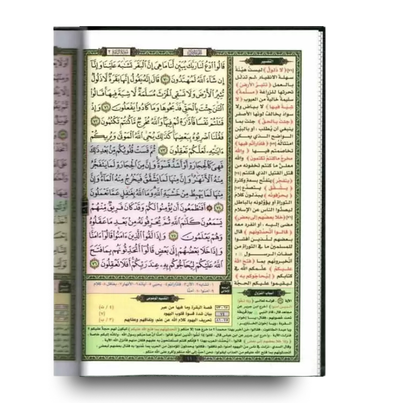 Coran en arabe avec thèmes et concepts, couverture illustrée, publié par دار غار حراء, avec explications et raisons de révélation