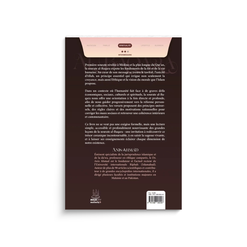 Livre "Les Leçons de la Sourate Al-Baqara" par Anis Ahmad, publié par Muslim City, avec une couverture illustrée.