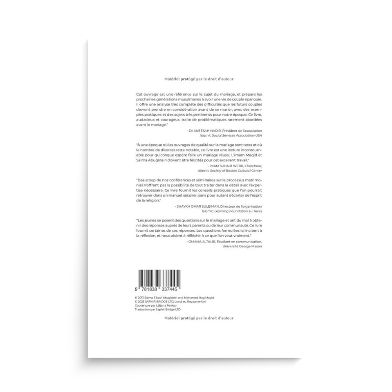 Livre "Avant de se dire Oui" – Guide mariage islam Saphir Bridge LTD, couverture avec design élégant, format compact