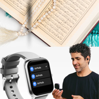 Montre connectée musulmane Iqibla Qwatch S6 avec écran affichant l'angle Qibla, Coran et Azan, design moderne et élégant.