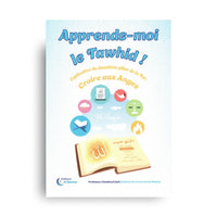 Livre pour enfants "Apprends-moi le Tawhid" d'Al Qamar, avec illustrations sur la foi en les anges, couverture colorée.