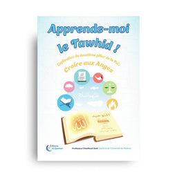 Livre pour enfants "Apprends-moi le Tawhid" d'Al Qamar, avec illustrations sur la foi en les anges, couverture colorée.