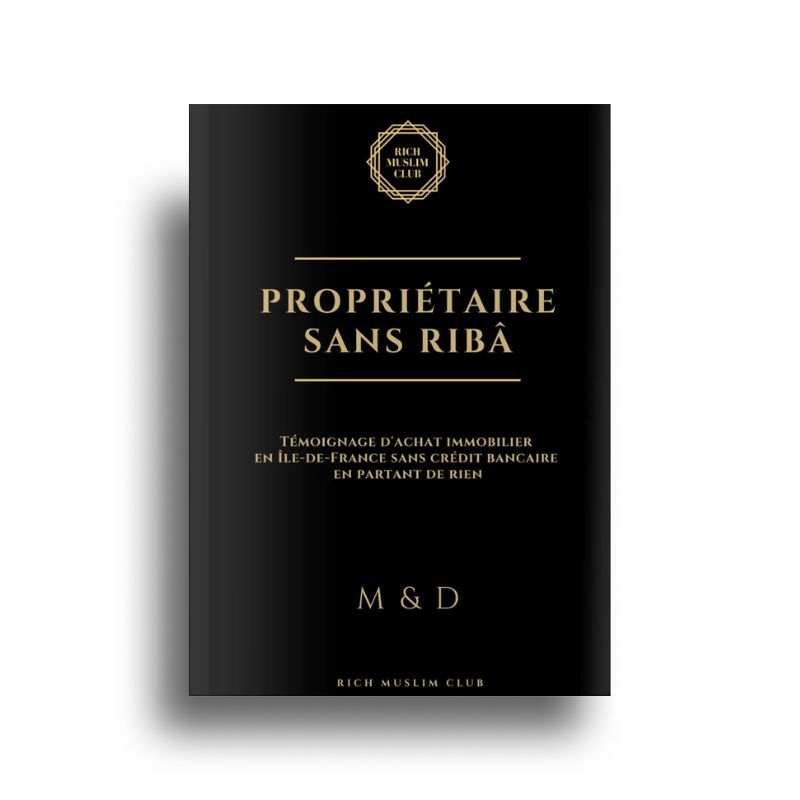 Livre Propriétaire Sans Riba de Rich Muslim Club, couverture avec design élégant sur fond blanc.