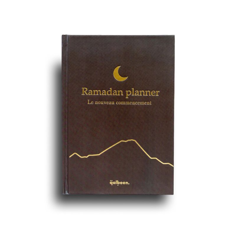 Planificateur Ramadan Qalbeen, livre d'organisation avec design élégant pour suivre les prières, jeûne et activités du Ramadan.