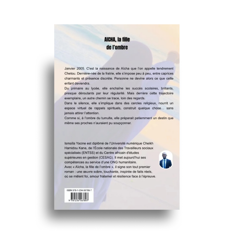 Livre Aïcha la fille de l’ombre de Chetou Édition, roman inspiré de faits réels, couverture avec illustration artistique.