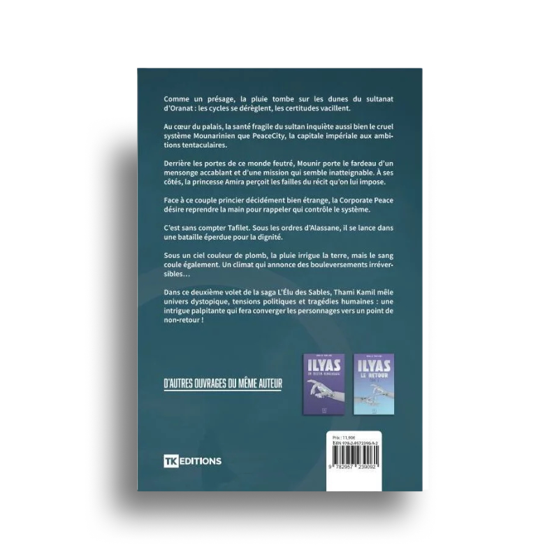 Couverture du livre L’Élu des Sables – Tome 2 de Thami Kamil, avec un design artistique et des éléments graphiques visibles.