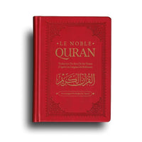 Page du Coran arabe-français Hafs Tajwid en cuir d'Ibn Badis, avec calligraphie et reliure élégante.