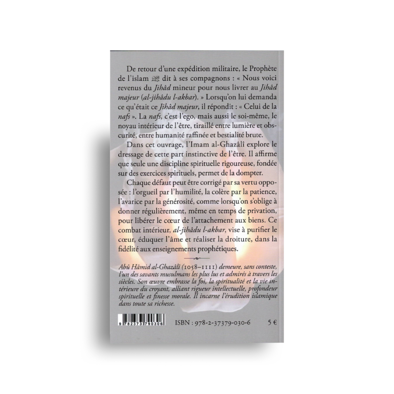Livre "Le Jihâd Contre Soi-Même" d'Al-Ghazâlî, édition El Bab, couverture avec design abstrait et typographie élégante.