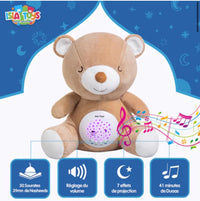 Ourson veilleuse coranique Asmar beige pour enfants, jouet électronique avec détecteur de pleurs, marque ISLATOYS.