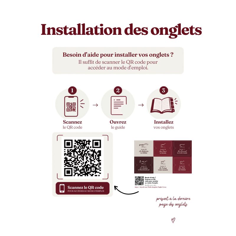 Autocollants Onglets Coran avec 114 sourates en français et arabe, design rose pivoine, installation facile, par Sana Edition.