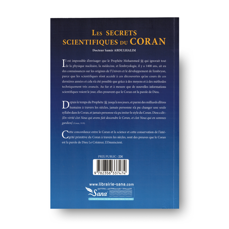 Livre "Les Secrets Scientifiques Du Coran" de Dr Samir Abdulhalim, vue verso, publié par Sana Edition.