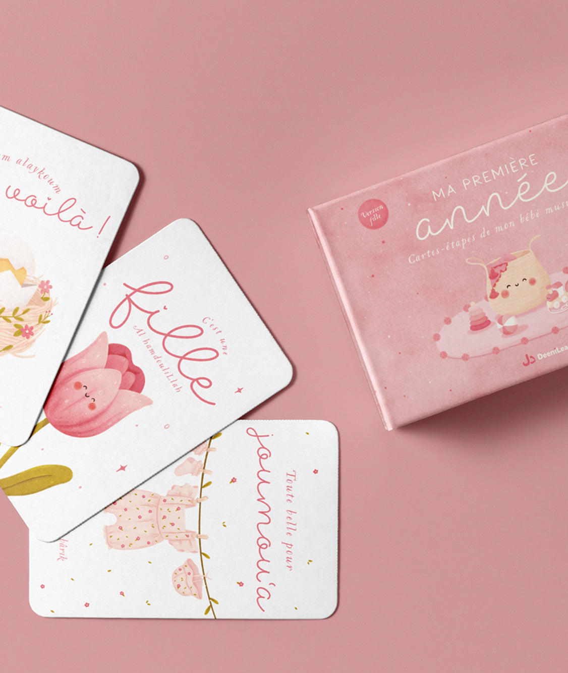 Jeu pour enfant DeeniLearn Ma Première Année – Cartes Étapes pour fille, illustrées avec des images colorées et éducatives.