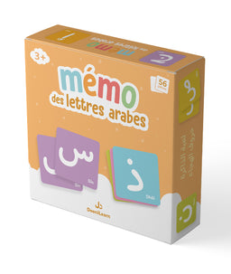 Mémo de lettres arabes DeeniLearn, jeu éducatif pour apprendre l'alphabet arabe avec cartes illustrées.