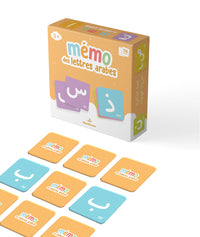 Mémo des lettres arabes, jeu éducatif DeeniLearn pour apprendre l'alphabet arabe de manière ludique et pédagogique.